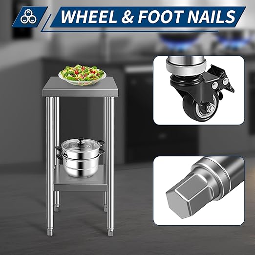 Stainless Steel Table for Prep & Work 24 x 18 Inches, NSF Commercial Heavy Duty Food Prep Worktable with Undershelf for Restaurant, Home and Hotel Christmas Preparation Table