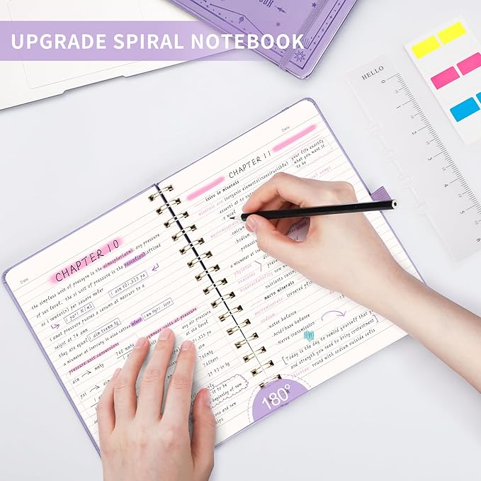 EMSHOI Lined Spiral Journal Notebook for Women & Men, 140 Numbered Pages, College Ruled Hardcover Notebook for Work & Note Taking, Journals for Writing, A5(6"x8") - Lightpurple