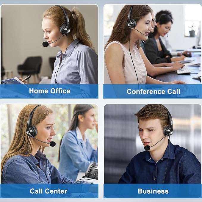 Callez RJ9 Telephone Headset Dual for Polycom Phone with Noise Cancelling Mic & Corded Office Phone Headset Compatible with Polycom Avaya Plantronics Mitel ShoreTel Digium Nortel Landline Phones