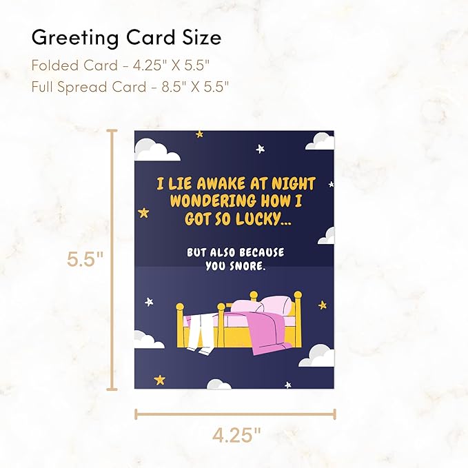 ALY LOU Funny Anniversary Card for Husband, Birthday Card for Her Him/Husband Boyfriend/Girlfriend Wife/Sarcastic Vday Greeting Card (I lie awake at night wondering how I got to lucky ... snore)