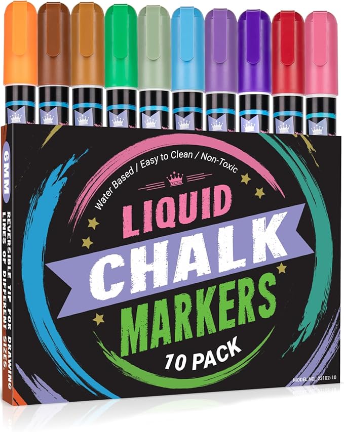 KERIFI Liquid Chalk Markers, Washable & Wet Erase Neon Chalk Pens for Blackboard, Chalkboard, Signs, Glass, Window, Graduation Celebration School, 6mm Reversible Tip (10 Vintage Colors)