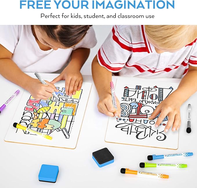 Nicpro Dry Erase Lap Board 9 x 12 inches 2 Pack Ruled Kid Double Sided Blank & Lined Small Lapboard with 8 Pens, 2 Eraser, Learning Mini Whiteboard Portable for Student and Classroom Use