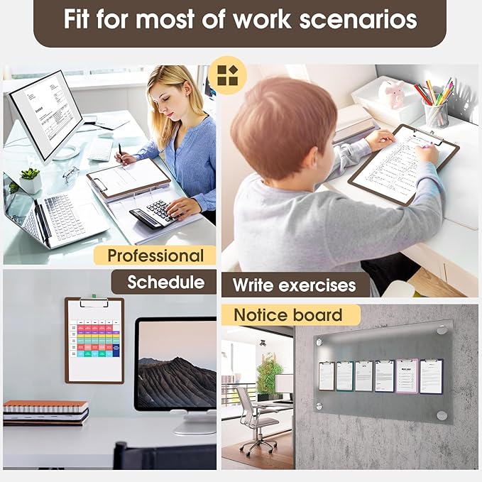 Plastic Clipboards, A4 Brown Clip Board 8.5x11 for Classroom, Students, Kid, Woman, Size 9" x 12.5" with Low Profile Clip, Office & School Supply