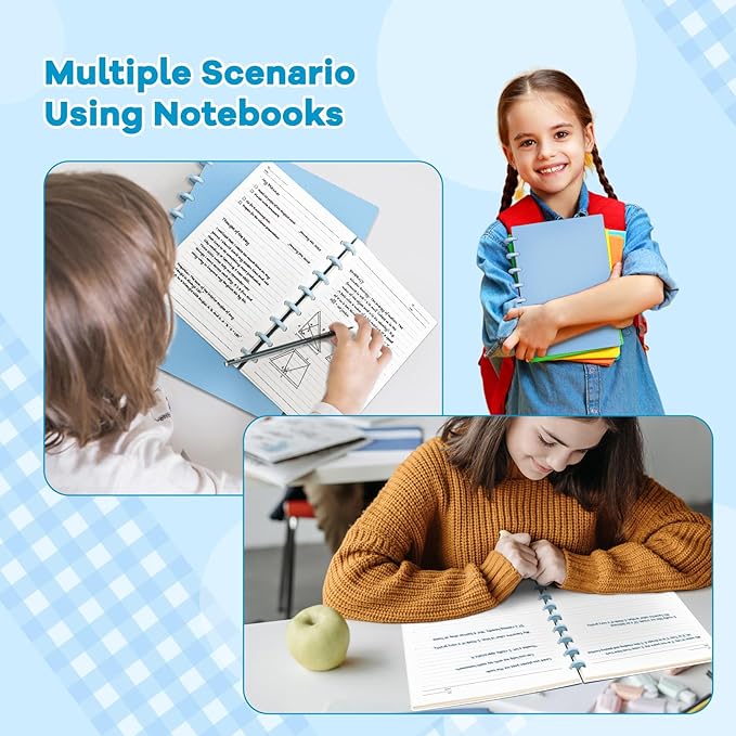 Discbound Notebook, 8-Disc Disbound Planner with Removable Pages, 180 Pages Spiral Notebook, Poly Cover Discbound Planner for Work, Travel, Note Taking(With Index Sticker),Blue,A5