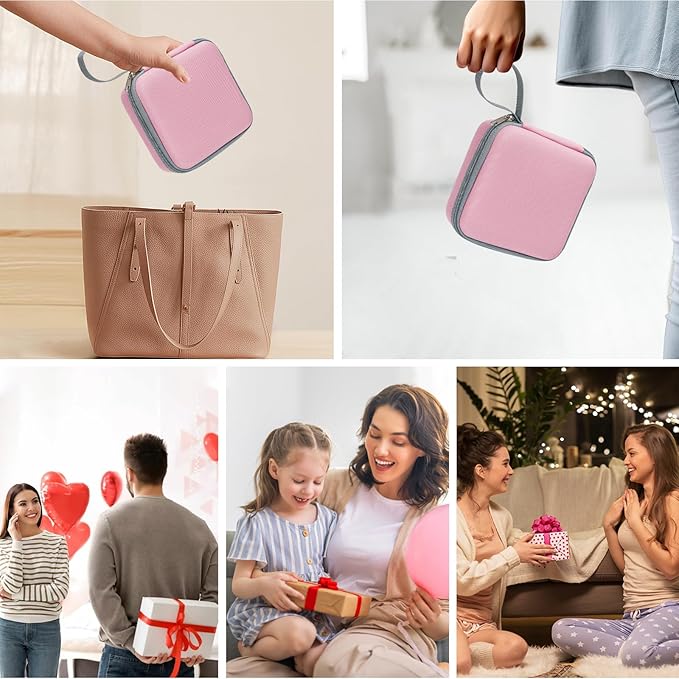 QYCHHJ Carrying Case for Phomemo T02/Memoking/HUIJUTCHEN Mini Sticker Printer, Portable Hard Travel Case for Label Maker, Thermal Printer Paper, Pink