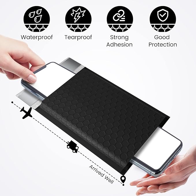 Fuxury 4x8 Bubble Mailer 260 Pack Black Padded Envelopes for Mailing, Small Bubble Mailers Usable Size 4x7" Bubble Envelopes Self-SealPadded Mailers for Small Business Shipping Bulk#000