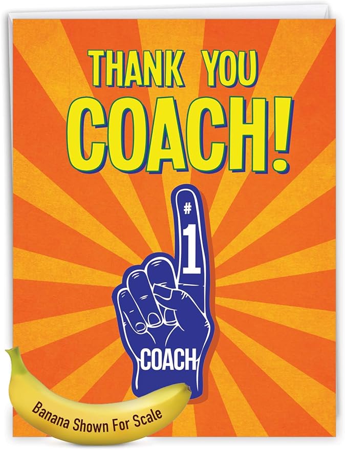 NobleWorks - 1 Jumbo Sports Teacher Graduation Greeting Card from US w/Envelope (8.5 x 11 Inch) - Student Group Gratitude for School Coaches, Mentor - Thank You Coach from All J5786TYG-US