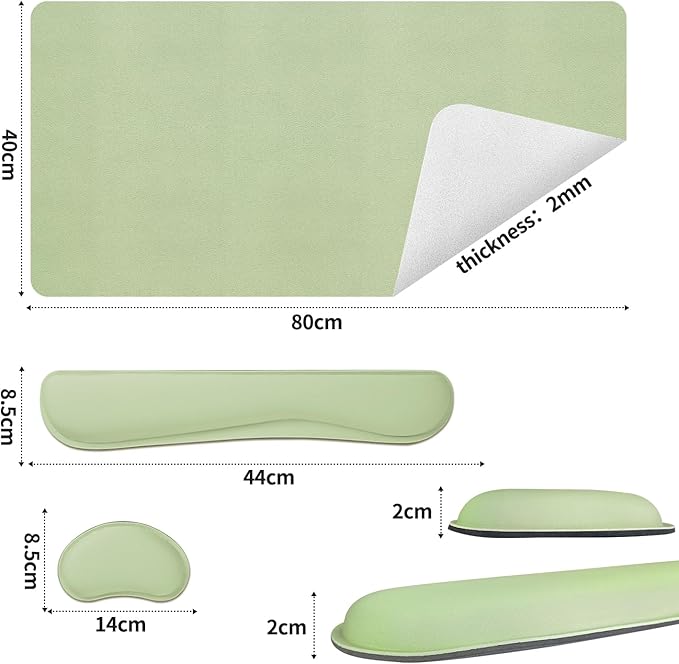 Bloss Leather Desk Mat and Keyboard Wrist Rest, Large Mouse Pad + Keyboard Pad+Mouse Wrist Support, Non-Slip Desk Mat Protector for Office, Home(31.5×15.7 Inches, Green)
