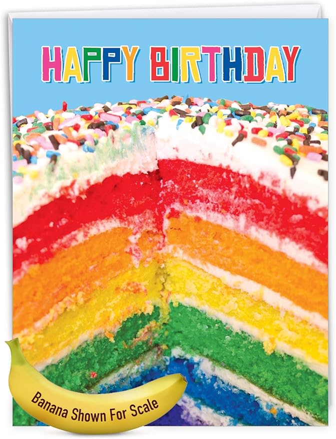 The Best Card Company - 1 Large Birthday Card with Envelope (8.5 x 11 Inch) - Fun Celebration Card for Birthdays - Rainbow Cakes J6565FBDG