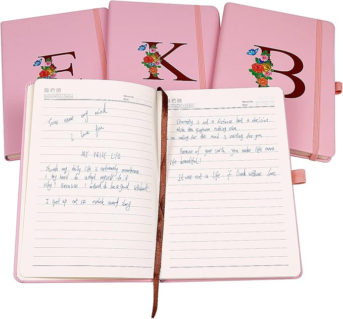 Pink Notebook for Women, 5.7"X8.3" A5 Journal Notebook with Letter O, Dual-Sided Writing Notebook with Dividers, Cute Leather Journal for Work, Business, School, Meetings, Travelers, Small Notebook