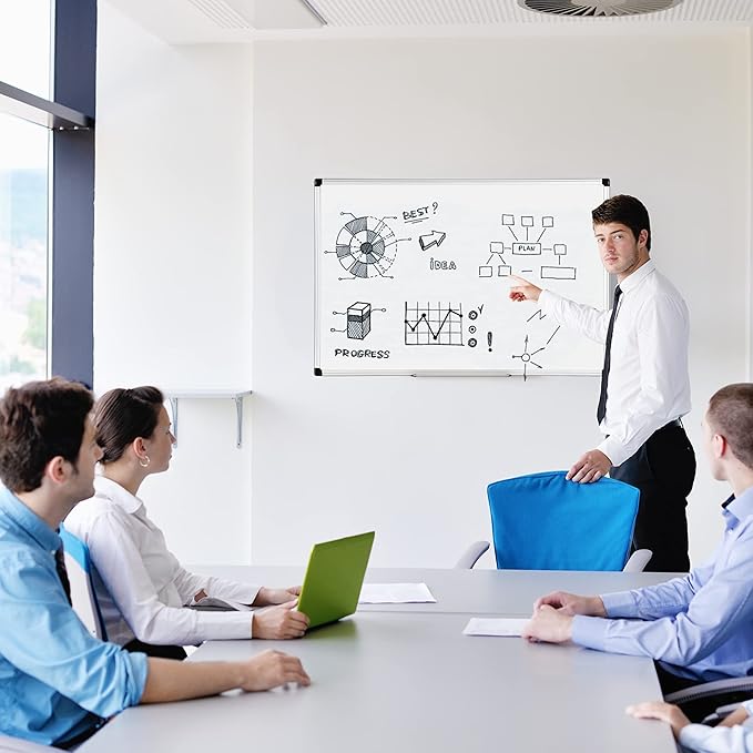 Amazon Basics Magnetic Dry Erase Whiteboard, 36"W x 24"H, Aluminum Frame, Silver/White