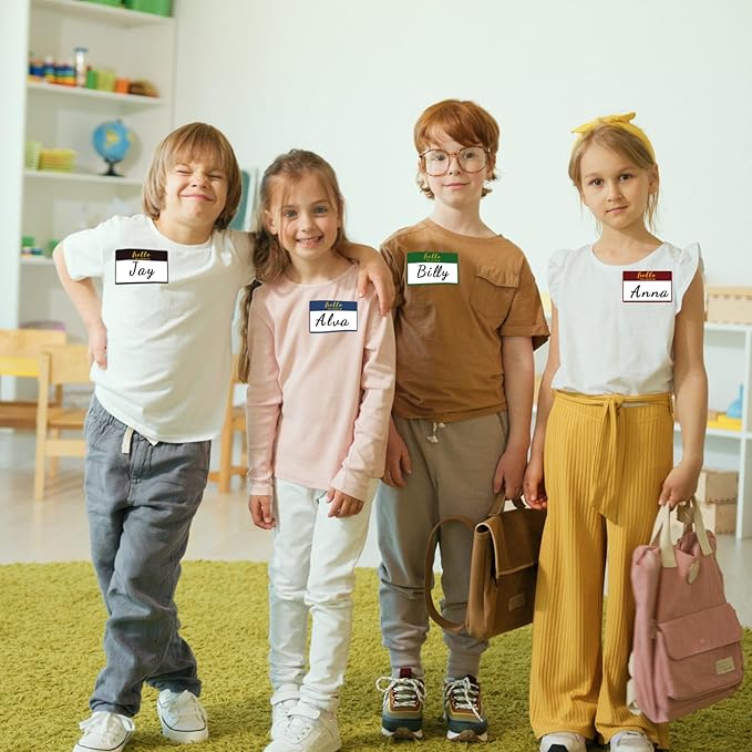 Hello My Name Tag | Gold Foil Waterproof 3.5 x 2.25 Inch Large Name Tags | 6 Colors | 216pcs Name Stickers Name Badge for School, Business and Conference