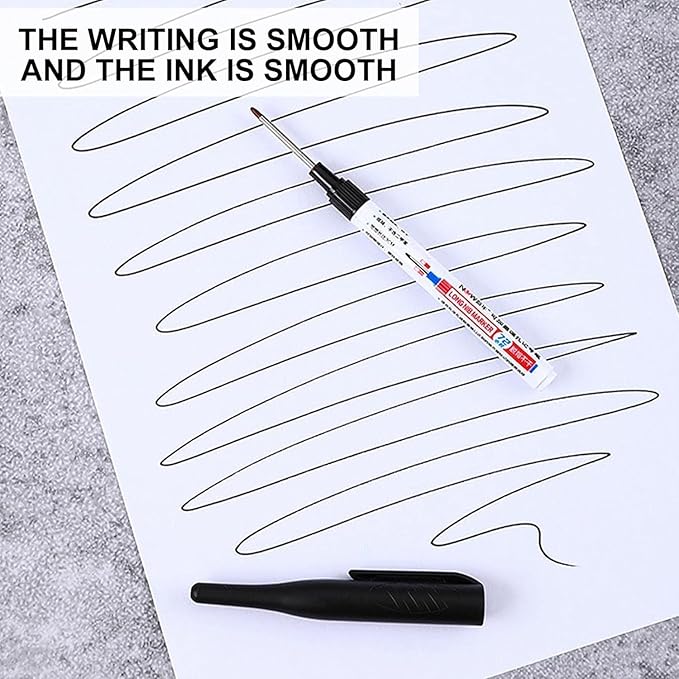 4 Pcs Multi Purpose Deep Hole Marker Pens,Long Nib Head Marker Waterproof Colorful Carpenter Pen for Bathroom Woodworking Decoration,Red Black Blue Green Ink Permanent Markers Marker Pens (Black)