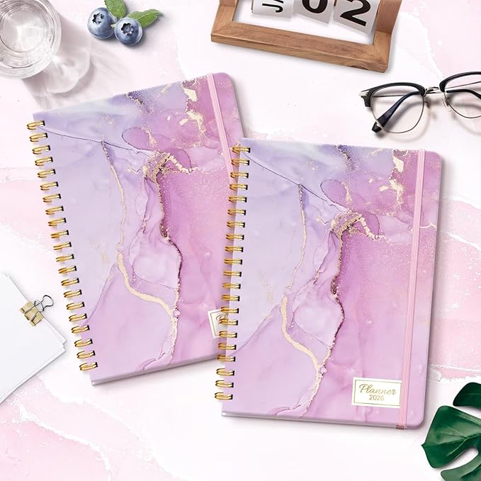 2026 Planner, A5 Weekly and Monthly Planners with Tabs, Spiral Bound Daily Calendar 2026 Planner, Agenda Organizers from Jan. to Dec., Hardcover Habit Tracker Journal 6.18" x 8.5"(Light Purple)