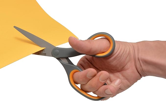 Westcott Titanium Bonded Scissors, Soft Handle, 8", Straight, Gray/Yellow, 4-Pack
