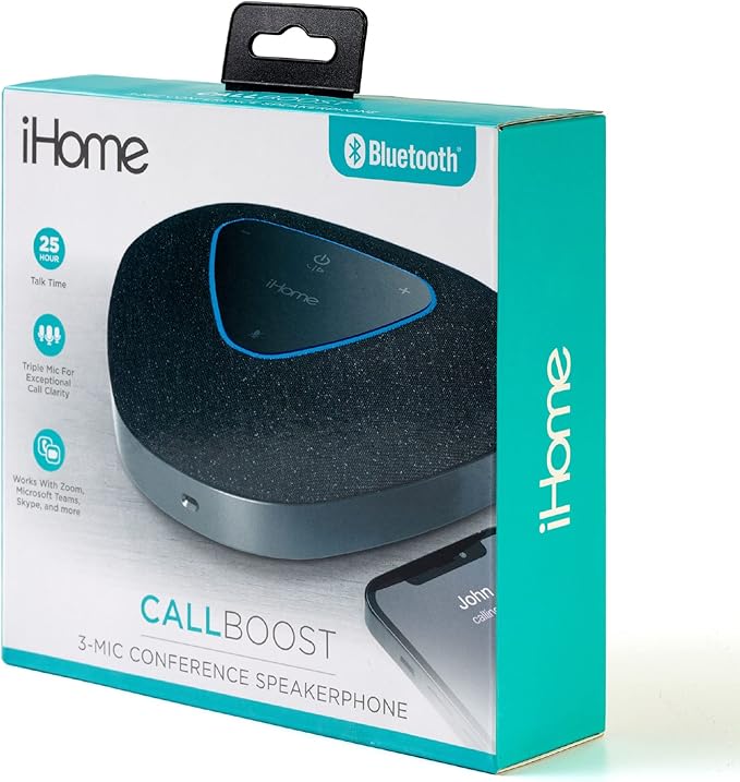 iHome Conference Speaker and Microphone, USB and Bluetooth Speakerphone with 3 Noise Cancelling Microphones for Home Office, Compatible with Mac, Windows, iOS, and Android
