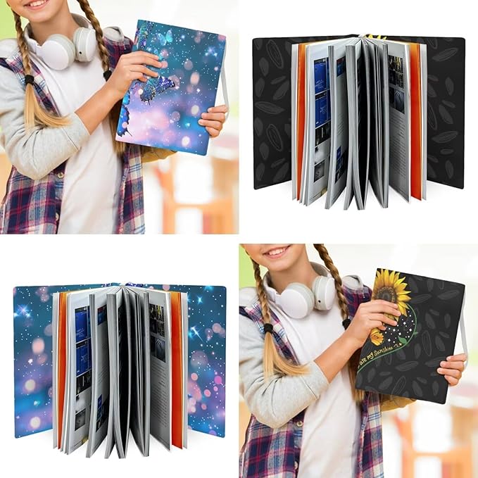 Butterfly Book Cover Book Protector with Sunflower Print, 2 Pack Reusable Book Sox Book Sleeves Cover for Book Lover, Lightweight Textbook Cover for Students, Blue and Black