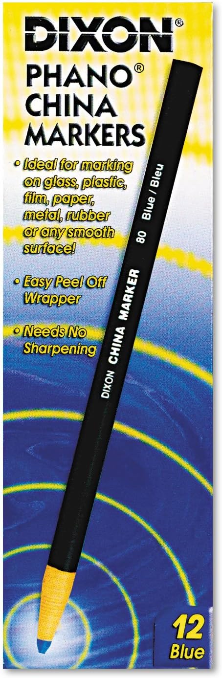 Dixon Industrial Phano Peel-Off China Marker Pencils, Blue, (00080) (Pack of 1, 12 Count Total)