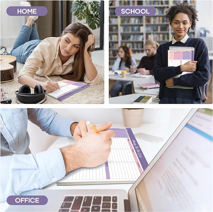 Weekly To Do List Notepad with 52 Tear Off Sheets(8.5"×11")- Undated Weekly Desk Planner for Women & Man,Work and Home-Violet Whispers