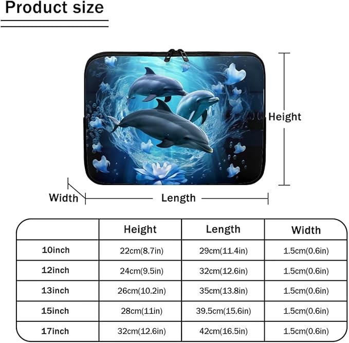 Dolphin Computer Sleeve for Women Men 10 inch Laptop Sleeve Durable Lap Top Case with Multiple Uses Tablet Bag Kawaii Animal Laptop Carrying Case Blue Flower Briefcase