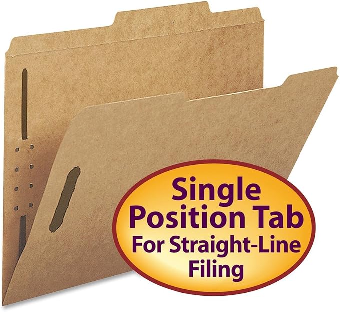 Smead Fastener File Folder, 2 Fasteners, Reinforced 2/5 -Cut Tab Right of Center Position, Guide Height, Letter Size, Kraft, 50 per Box (14880)