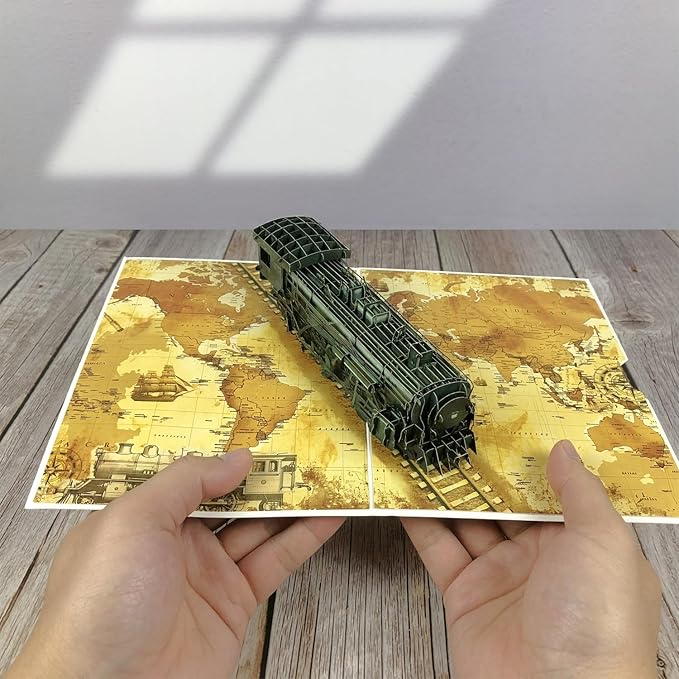 Vintage Steam Train 3D Pop-Up Card, Handcrafted Design for Father's Day, Birthdays, and Anniversaries – Meaningful Gift for Dad, Husband, Men, Boyfriend, Grandad, and Adults
