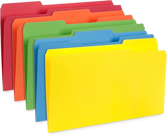 Blue Summit Supplies Colored File Folders Legal Size, 1/3 Cut Tab, Great for Organizing and Easy File Storage, 100 Per Box