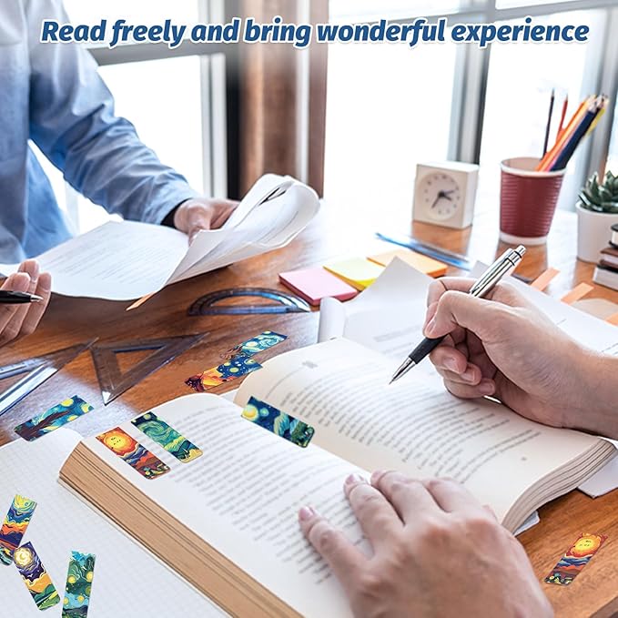 48 Pieces Magnetic Bookmarks Magnet Page Markers - Book Marks for Reading Women & Men with Storage Boxes - Cute Magnet Bookmark Clips for Reading Pleasure(Oil Painting)