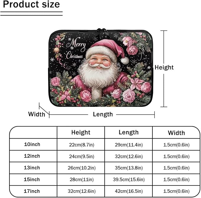 Christmas Laptop Sleeve for Women 13 inch Laptop Protector with Versatile Uses Computer Sleeve Neoprene Lap Top Case for Daily Use School Travel Tablet Bag Santa Claus
