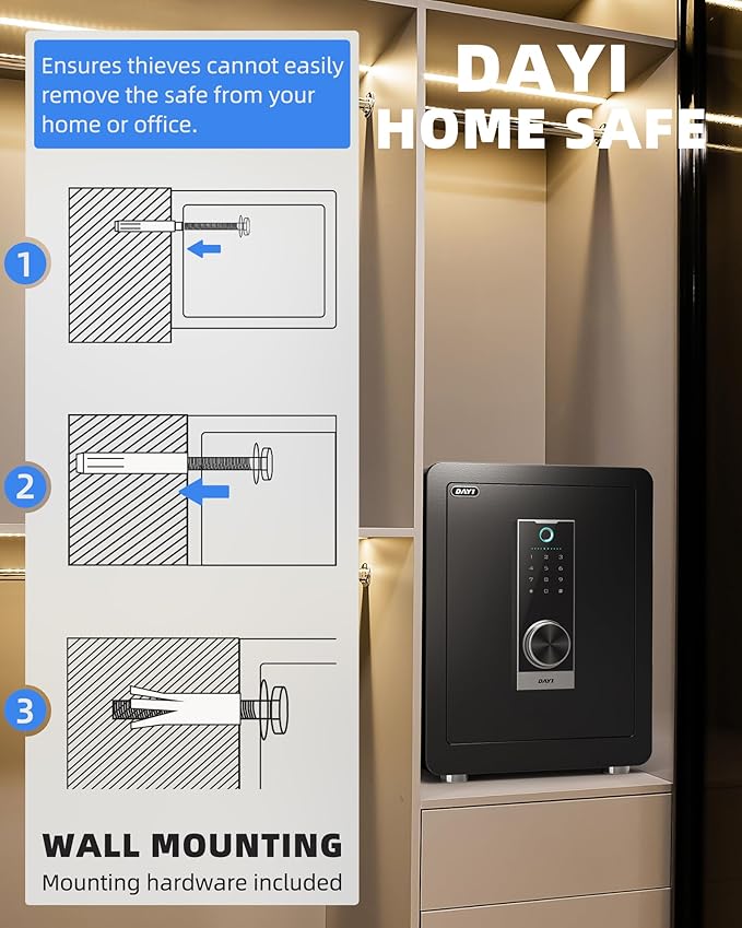 DAYI Biometric Fingerprint Safe Box, 2.0 Cubic Feet Home Safes with Fireproof Bag, Digital Touchpad Security Safe for Money Cash Documents, Dual Alarm System - DF-45 Pro