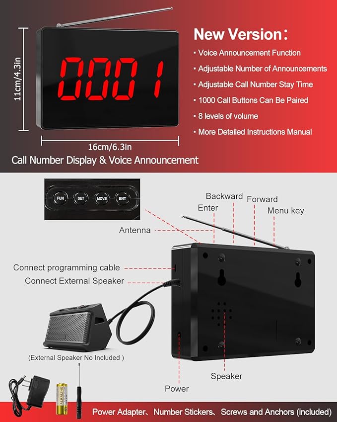CallToU Wireless Calling System Caregiver Call Button Patient Call Bell with 10 Waterproof Nurse Alert Call Buttons and 1 Display Receiver for Clinic Nurses Station Restaurant Nursing Home