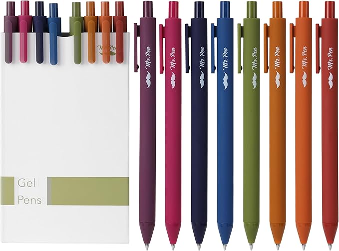 Mr. Pen- Retractable Gel Pens, 8 Pack, Unique Vintage Ink Colors Gel Pens Fine Point 0.7mm, Fast Dry Vintage Pen, Retractable Pens, Gel Ink Pens, Aesthetic Pens for Journaling Fine Tip Pens