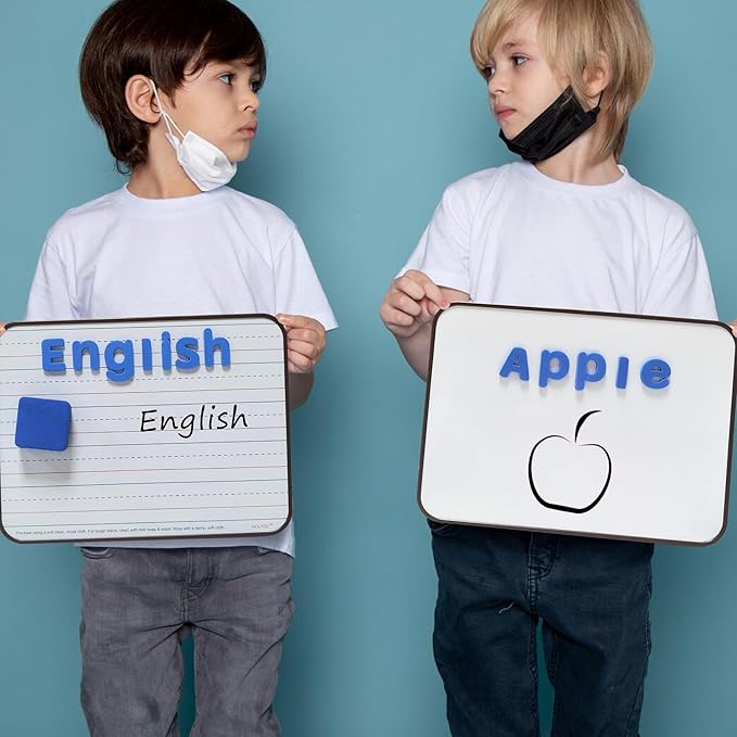 Dry Erase Boards 6 Pack, Double Sided Magnetic Small Whiteboards with Lines for Kids, Students, Teacher & Classroom Pack, Including 52 Pcs Alphabet Letters for Preschool Spelling