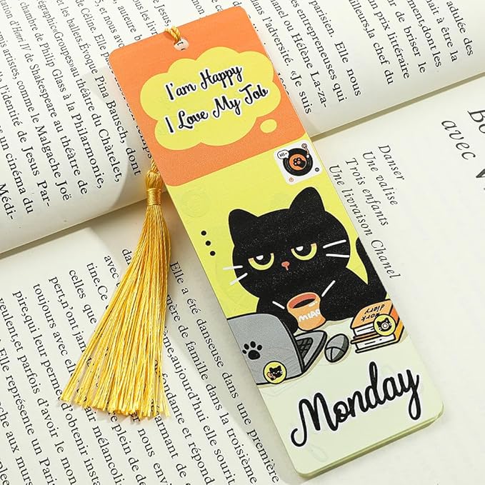 1pc Cute Pet Cat Tassel Bookmark - Acrylic Bookmarks for Book Lovers, Gifts for Teachers Students Reading Markers Ideal Gift for Back to School Season (Yellow Fringe-1)