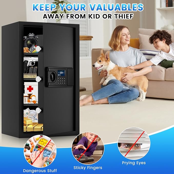 3.8 Cu ft Extra Large Safe Box Fireproof Waterproof, Security Home Safe with Fireproof Bag, LCD Digital Keypad Key Lock and Removable Shelf, Fire Document Safe for Money Medicines Jewelry Valuables
