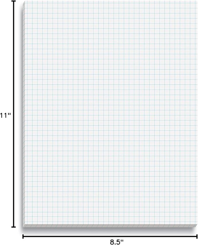 Better Office Products Graph Paper Pad, 8.5" x 11", 50 Sheets, Double Sided, White, 4x4 Blue Quad Rule, Easy Tear, Grid Paper, Graph Paper