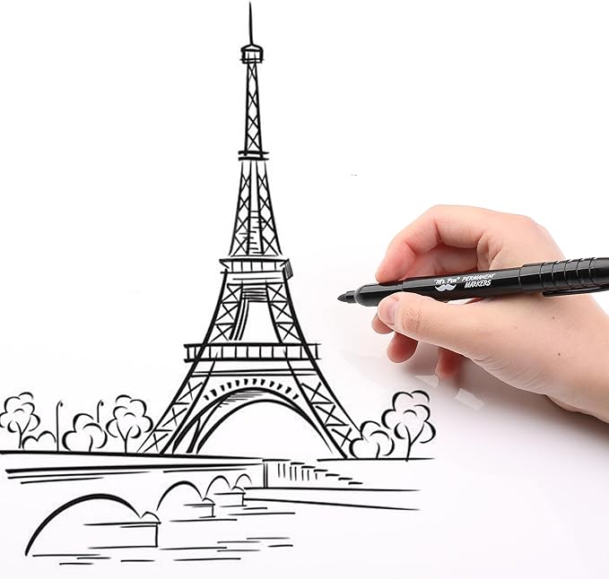 Mr. Pen - Dual Tip Permanent Markers, 12 Pack, Black, Fine & Ultra Fine Point