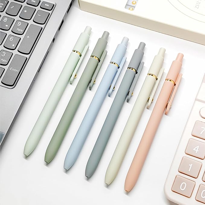 UIXJODO 6 Pcs Gel Pens 0.5mm Quick Dry Black Ink Pens Fine Point Smooth Writing Pens, Cute Office and School Supplies Gifts for Women Teacher Students (6 Pcs Morandi Gold)