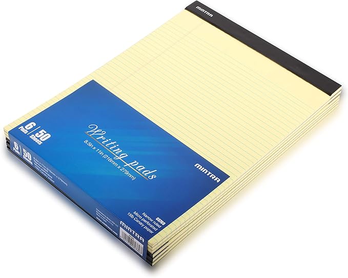 Mintra Office Legal Pads - ((BASIC CANARY 6pk, 8.5in x 11in, NARROW RULED)) - 50 Sheets per Notepad, Micro perforated, Yellow Writing Pad, Notebook Paper for School, College, Office, Business