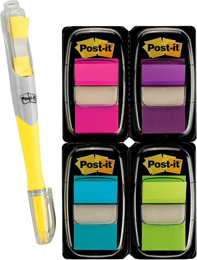Post-it Flags Value Pack, 50/Dispenser, 4 Dispensers/Pack, 1 in Wide, Assorted Bright Colors, Includes FREE Flags + Highlighter (680-PPBGVA)