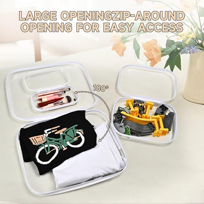 Bliss Bins - Hard Sided Clear Zipper Case for Storage- Professional-Grade Plastic Clear Zipper Pencil Case,Toy Storage Bins, Toiletry Pouch, Travel Organizer, Cosmetic Bag(White,3 Pack, LMS)