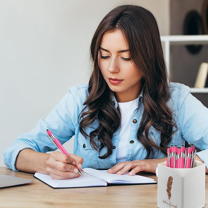 Zonon 38 Pieces Rubberized Ballpoint Pen with Stylus Tip Stylish Metal Pen Capactive Styli with Soft Rubberized Grip, Black Ink for Most Devices(Hot Pink)