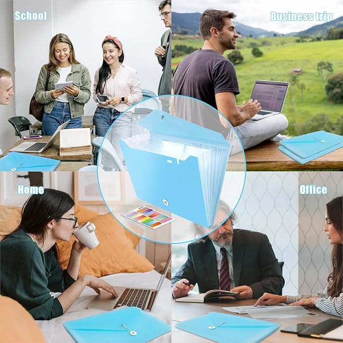 Nicecho Expanding File Folder, 7 Pockets Accordion File Organizer, A4 Letter Size Paper Document Receipt Organizer Accordian Filing Folder for Classroom, Home, Office and Travel (Blue)