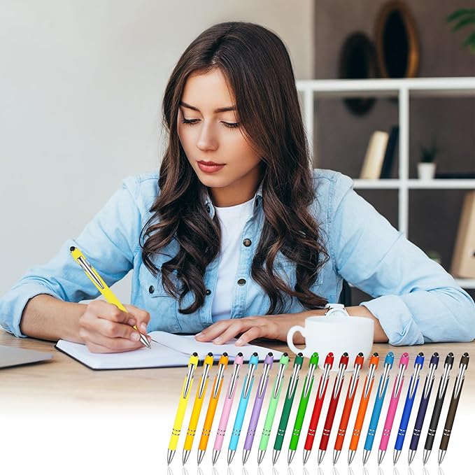 Zonon 38 Pieces Rubberized Ballpoint Pen with Stylus Tip Stylish Metal Pen Capactive Styli with Soft Rubberized Grip, Black Ink for Most Devices(Assorted Colors)