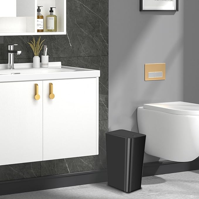 SHPMXUPW 3 Pack Bathroom Small Trash Can with Lid,10L / 2.6 Gallon Slim Garbage Bin Wastebasket with Pop-Up Lid for Bedroom, Office, Kitchen, Craft Room, Fits Under Desk/Cabinet/Sink