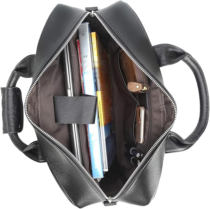 Polare Leather Briefcase for Men Business Travel Messenger Bags 15.6 Inch Laptop Bag YKK Metal Zipper