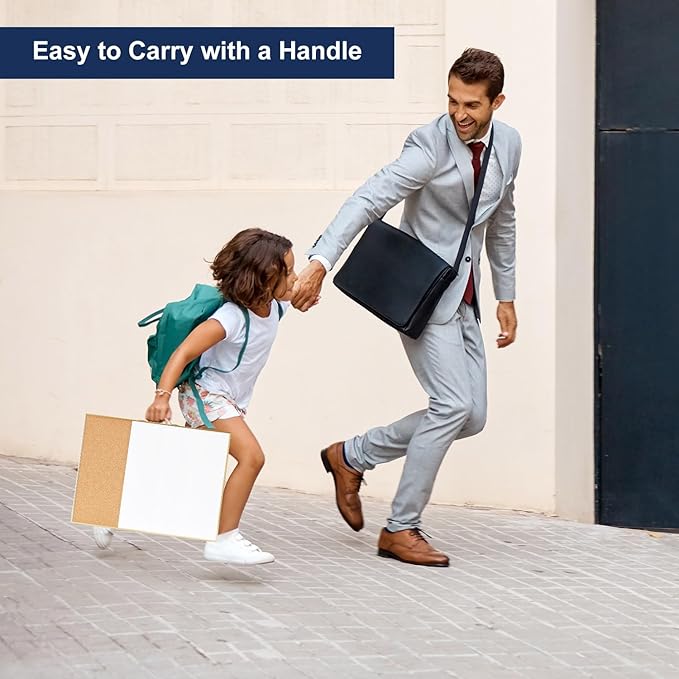 Small Cork Board Whiteboard Combo - 12" X 16" Portable Aluminum Gold Framed Magnetic Dry Erase Board for Wall, Mini Bulletin CorkBoard with a Handle for Office, Home and School