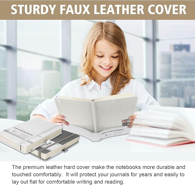 Lined Journal Notebook, 360 Numbered Pages(With page number), Thick Journal for Writing A5 College Ruled Notebook, 100gsm Lined Paper, Leather Hardcover, 5.75'' X 8.38''-1 Pack, White