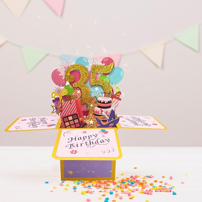 Asmallgf Sweet 35th Birthday Popup Card for Women Men, Funny 35 Year Old Bday Gifts for Husband Wife, Happy 35 Birthday 3D Greeting Card for Female Male, Best 35th Bday Gift Idea for Him Her