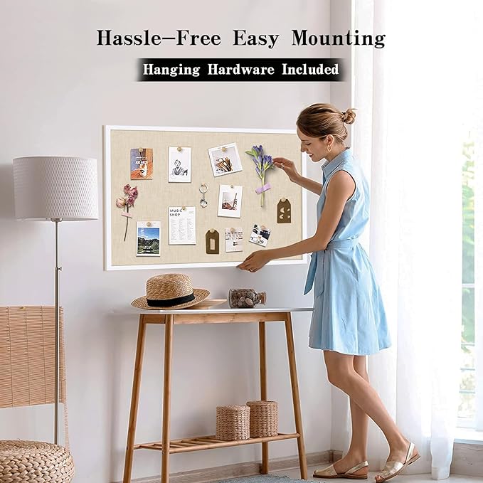 Miratino Large Bulletin Board, 36 /inchesx 24/inches White Cork Boards for Walls with Frame, Pin Display Board Vision Board for Home School Office Decor